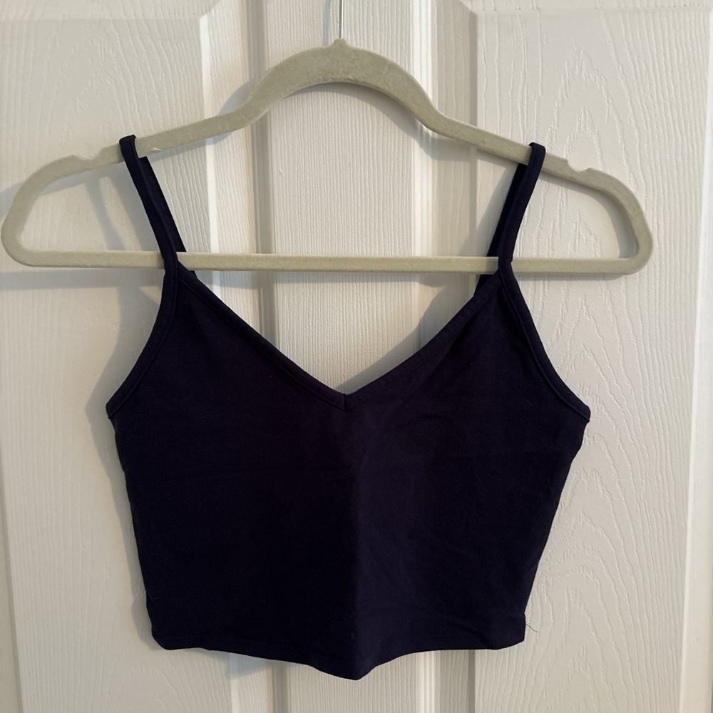Express Dark Blue V-Neck Crop Tank Top